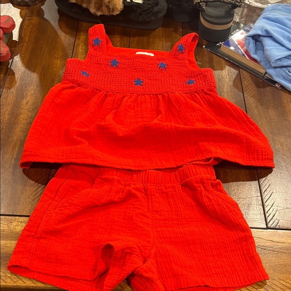 DC Other - Red Star Embroidered Tank Top and Shorts Set Girls Cat and Jack 5T Fourth July